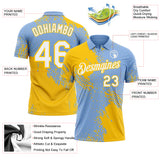 Custom Light Blue White-Yellow Distressed Scratch Brush Stroke Performance Polo Shirt