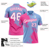 Custom Light Blue White-Pink Distressed Scratch Brush Stroke Performance Polo Shirt