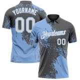 Custom Steel Gray White-Light Blue Distressed Scratch Brush Stroke Performance Polo Shirt