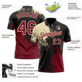Custom Black Crimson-Cream Distressed Scratch Brush Stroke Performance Polo Shirt