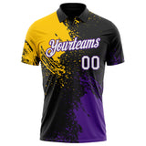 Custom Black White Yellow-Purple Distressed Scratch Brush Stroke Performance Polo Shirt