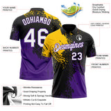 Custom Black White Yellow-Purple Distressed Scratch Brush Stroke Performance Polo Shirt