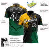 Custom Black Gold Kelly Green-White Distressed Scratch Brush Stroke Performance Polo Shirt