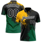 Custom Black Gold Kelly Green-White Distressed Scratch Brush Stroke Performance Polo Shirt
