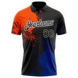 Custom Black Orange Royal-White Distressed Scratch Brush Stroke Performance Polo Shirt