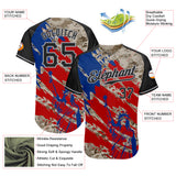 Custom Camo Black Red-Gray American Flag Statue Of Liberty Patriotic Splatter Raglan Sleeves Authentic Baseball Jersey