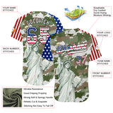 Custom Camo USA Flag Red Blue Black-White Statue Of Liberty Patriotic Stars & Stripes Raglan Sleeves Authentic Baseball Jersey