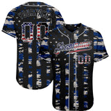 Custom Black USA Flag-Gray Distressed Grunge Patriotic Raglan Sleeves Authentic Baseball Jersey