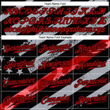 Custom Black Red American Flag Patriotic Camo Raglan Sleeves Authentic Baseball Jersey
