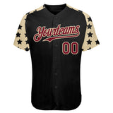 Custom Black Crimson-Cream Star Raglan Sleeves Authentic Baseball Jersey