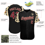 Custom Black Crimson-Cream Star Raglan Sleeves Authentic Baseball Jersey