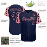 Custom Navy Medium Pink Star Raglan Sleeves Authentic Baseball Jersey