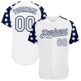Custom White Navy Star Raglan Sleeves Authentic Baseball Jersey
