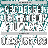Custom White Black-Teal Splatter Brush Stroke Star Raglan Sleeves Authentic Baseball Jersey