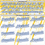 Custom White Royal-Yellow Splatter Brush Stroke Star Raglan Sleeves Authentic Baseball Jersey