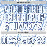 Custom White Royal-Light Blue Splatter Brush Stroke Star Raglan Sleeves Authentic Baseball Jersey