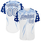 Custom White Royal-Light Blue Splatter Brush Stroke Star Raglan Sleeves Authentic Baseball Jersey
