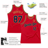 Custom Red Navy-Old Gold Authentic Throwback Basketball Jersey