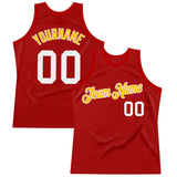 Custom Red White-Gold Authentic Throwback Basketball Jersey