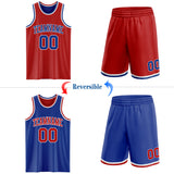 Custom Red Royal-White Reversible Double Side Sublimation Basketball Suit Jersey