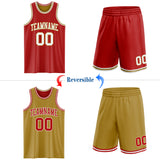 Custom Red White-Old Gold Reversible Double Side Sublimation Basketball Suit Jersey