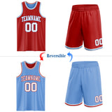 Custom Red White-Light Blue Reversible Double Side Sublimation Basketball Suit Jersey