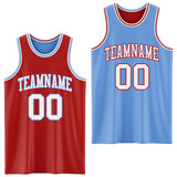 Custom Red White-Light Blue Reversible Double Side Sublimation Basketball Suit Jersey