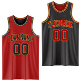 Custom Red Black-Old Gold Reversible Double Side Sublimation Basketball Suit Jersey