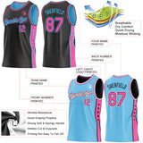 Custom Reversible Black Pink-Sky Blue Double Side Star Sublimation Basketball Suit Jersey