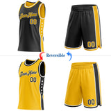 Custom Reversible Black Gold-White Double Side Star Sublimation Basketball Suit Jersey