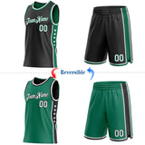 Custom Reversible Black White-Kelly Green Double Side Star Sublimation Basketball Suit Jersey