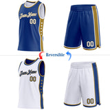 Custom Reversible Royal White-Old Gold Double Side Star Sublimation Basketball Suit Jersey