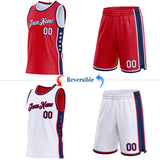 Custom Reversible Red White-Navy Double Side Star Sublimation Basketball Suit Jersey