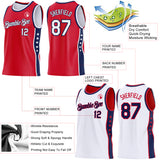Custom Reversible Red White-Navy Double Side Star Sublimation Basketball Suit Jersey