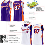 Custom Reversible Purple White-Orange Double Side Star Sublimation Basketball Suit Jersey