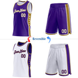 Custom Reversible Purple White-Old Gold Double Side Star Sublimation Basketball Suit Jersey