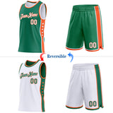 Custom Reversible Kelly Green White-Orange Double Side Star Sublimation Basketball Suit Jersey