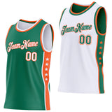 Custom Reversible Kelly Green White-Orange Double Side Star Sublimation Basketball Suit Jersey
