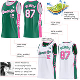 Custom Reversible Kelly Green White-Pink Double Side Star Sublimation Basketball Suit Jersey