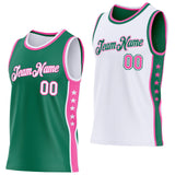 Custom Reversible Kelly Green White-Pink Double Side Star Sublimation Basketball Suit Jersey