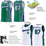 Custom Reversible Kelly Green White-Purple Double Side Star Sublimation Basketball Suit Jersey
