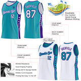 Custom Reversible Teal White-Purple Double Side Star Sublimation Basketball Suit Jersey