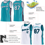 Custom Reversible Teal White-Navy Double Side Star Sublimation Basketball Suit Jersey