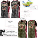 Custom Black(Olive) Vintage USA Flag Cream-Maroon Side Panel Stripe Sun Flame Reversible Double Side Sublimation Basketball Set Jersey