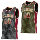 Custom Black(Olive) Vintage USA Flag Cream-Maroon Side Panel Stripe Sun Flame Reversible Double Side Sublimation Basketball Set Jersey