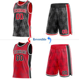 Custom Black Red-White Side Panel Stripe Sun Flame Reversible Double Side Sublimation Basketball Set Jersey