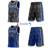 Custom Black Royal-White Side Panel Stripe Sun Flame Reversible Double Side Sublimation Basketball Set Jersey