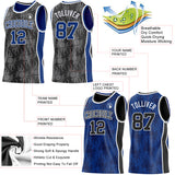 Custom Black Royal-White Side Panel Stripe Sun Flame Reversible Double Side Sublimation Basketball Set Jersey