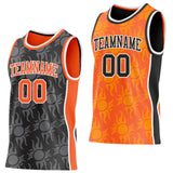 Custom Black Orange-White Side Panel Stripe Sun Flame Reversible Double Side Sublimation Basketball Set Jersey