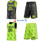 Custom Black-Neon Green Side Panel Stripe Sun Flame Reversible Double Side Sublimation Basketball Set Jersey